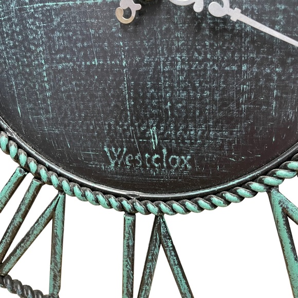 WESTCLOX Wrought Iron Wall Clock Battery Operated Round Roman Numerals Green - Picture 2 of 6